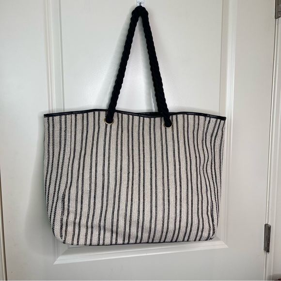 Lancôme Tote Bag Woven Striped Oversized Unstructured - Picture 16 of 16